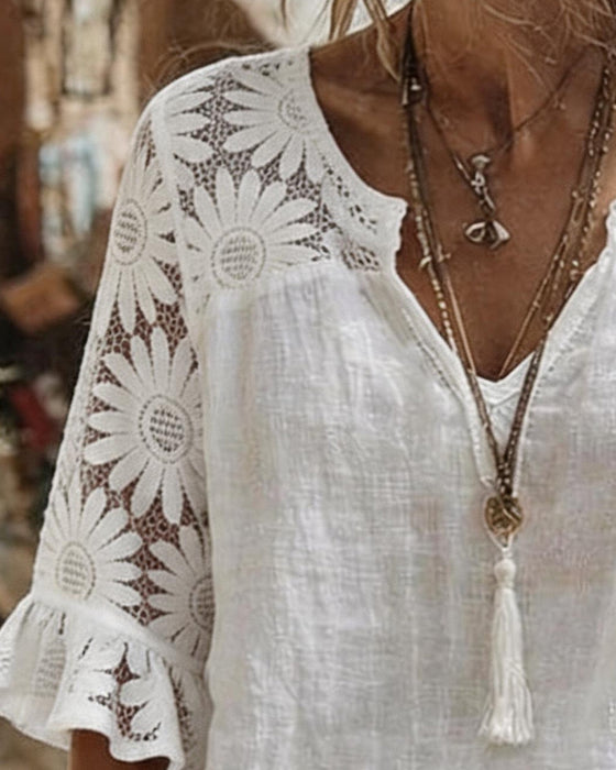 Bluse V-Hals Tusindfryd Patchwork