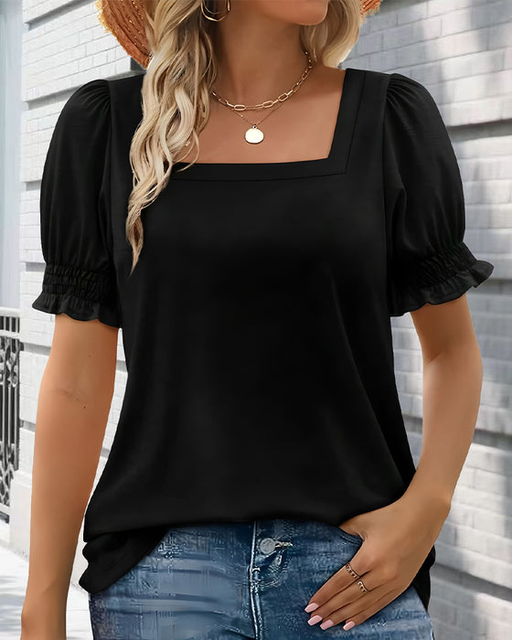 T-shirt Enfarvet Puffeærmer