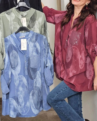Bluse Knappet Trykt Lomme