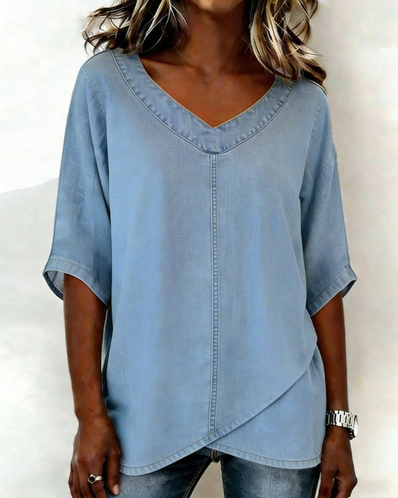 Top V-Udskæring Afslappet Denim