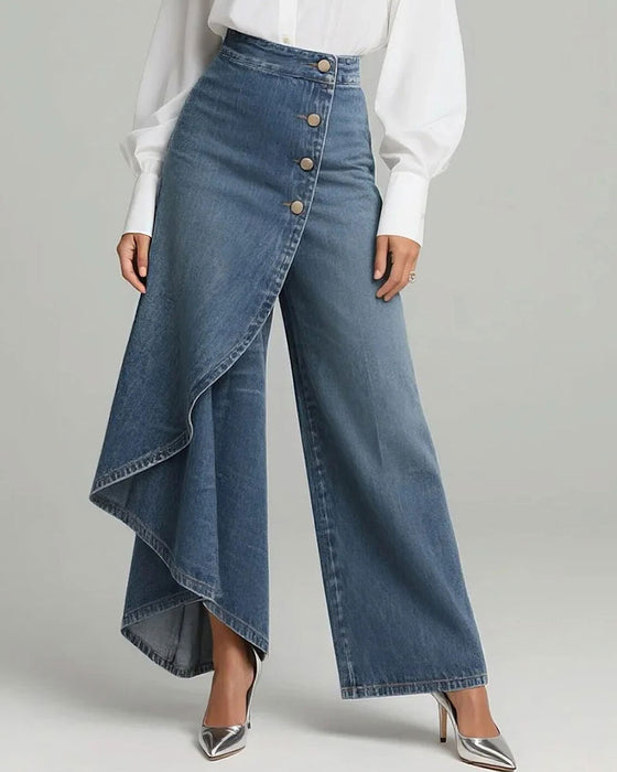 Bukser Asymmetrisk Omslag Denim Bredt Ben