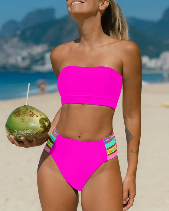 Bikini Neon Kant Bandeau Stropløs
