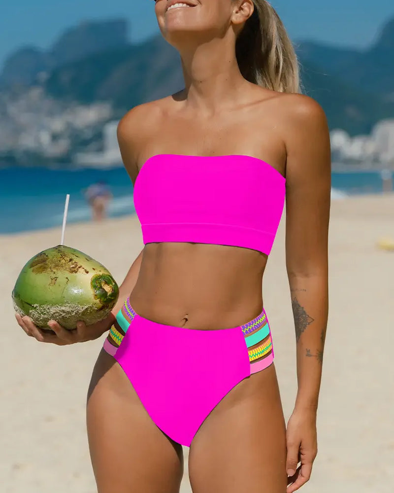 Bikini Neon Kant Bandeau Stropløs