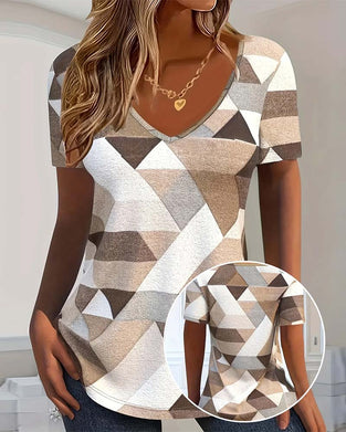 T-shirt Med Casual Farveblok U-formet Hals