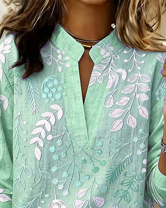 Bluse Med Blomstermønster Og Ståkrave