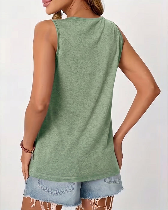 Tanktop Ensfarvet U-Udskæring Plisseret