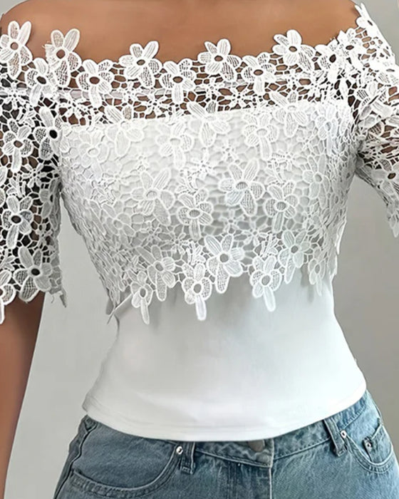 Bluse Off-Skulder Blomstret Blonde Top