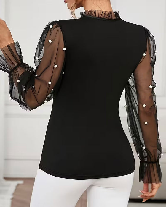 Bluse Ensfarvet Bobble Ærme Trendy