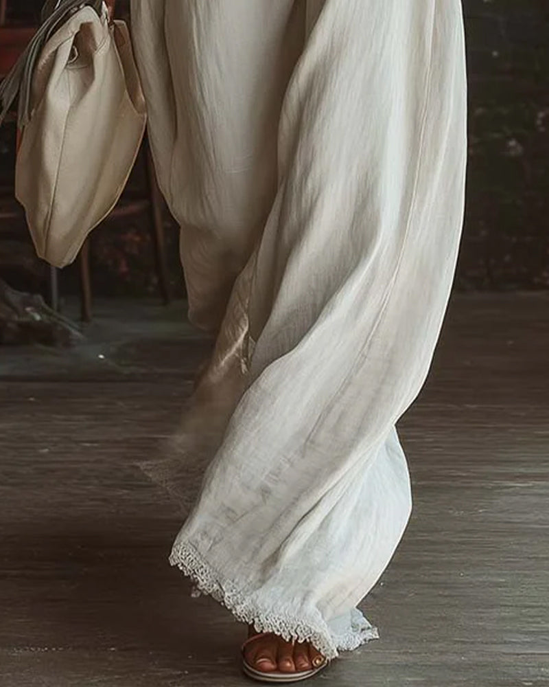 Kjole Ensfarvet V-Udskæring Mode Lang