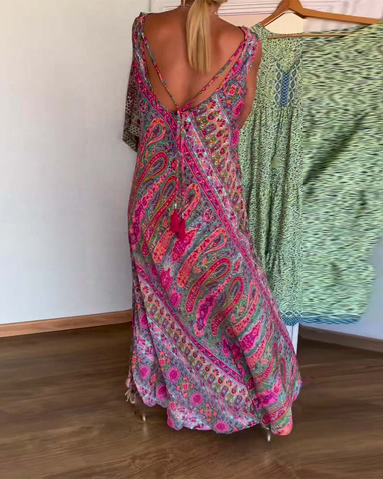 Kjole Ærmeløs Løs Kaschmir Tryk