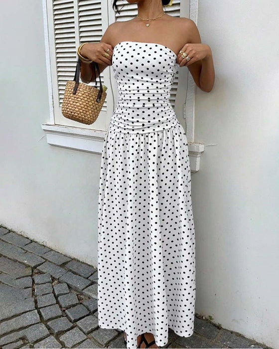Kjole Prikket Bandeau A-Formet Lang