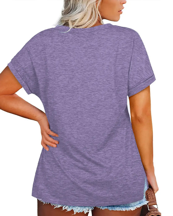 T-Shirt V-Hals Kort Ærme Løs Afslappet