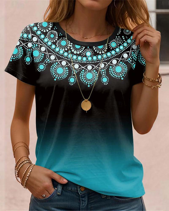 T-shirt i gradientstil med print