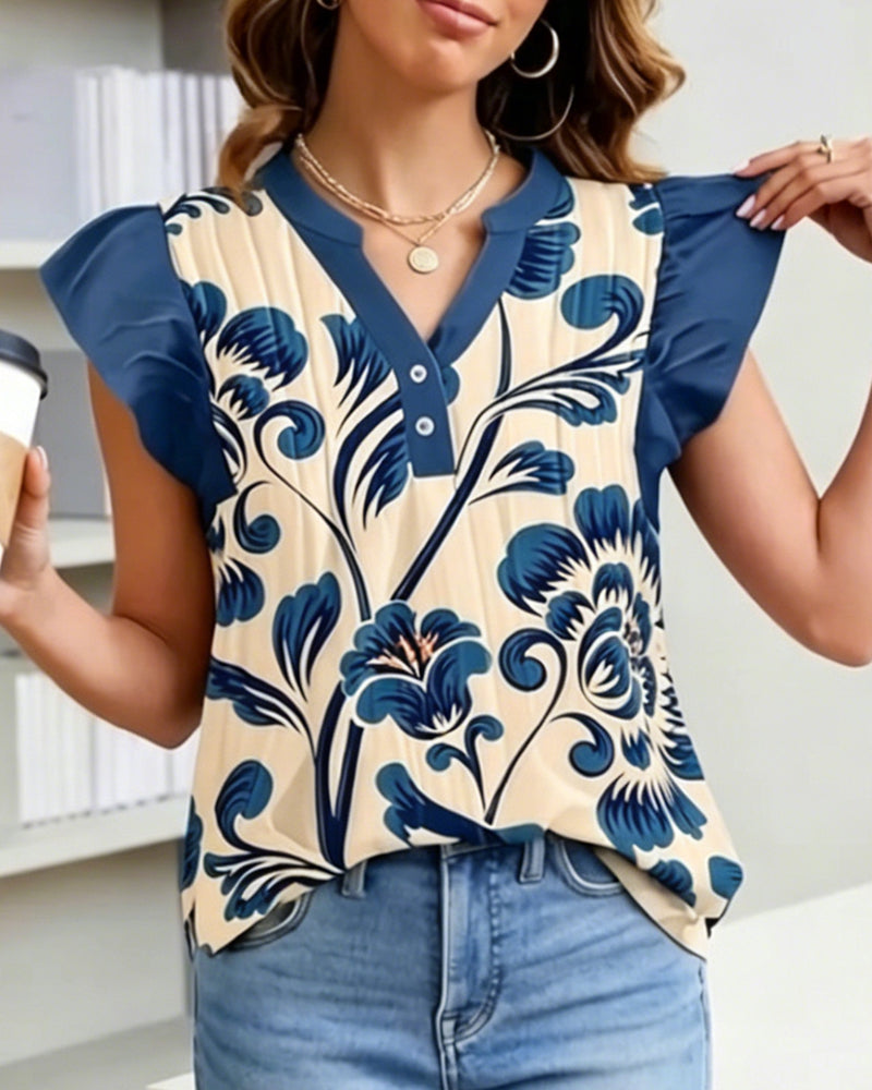 Bluse Blomstertryk Lille Flagermuseærme