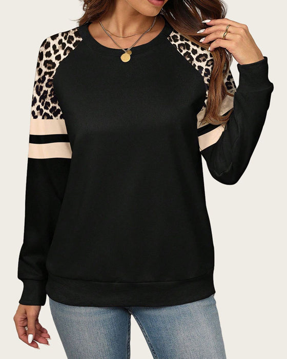 Sweatshirt Lang Ærme Rund Hals Leopardstribet