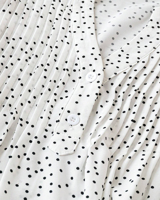Bluse Flæseærme V-Hals Polka Dot