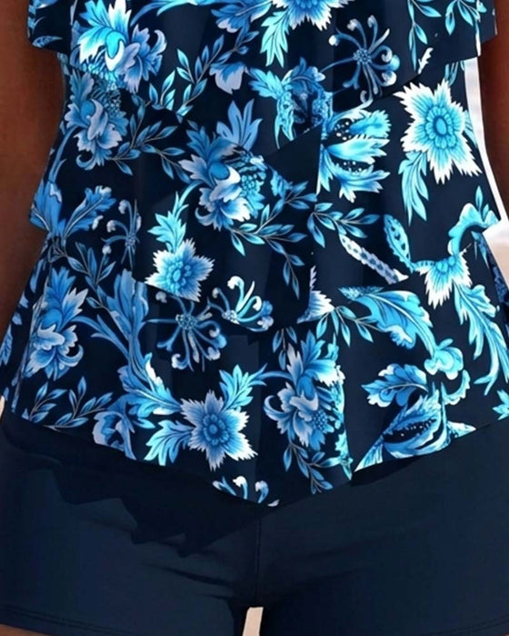 Tankini Uregelmæssig Ruffle Fald