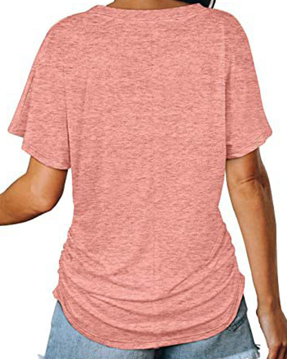 T-Shirt Plisseret Ensfarvet V-Udskæring