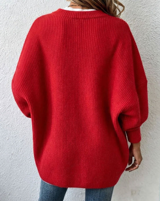 Cardigan Rund Hals Knap Uregelmæssig