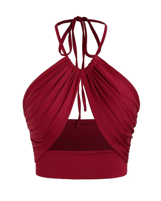 Cami Top Dame Smukkning Knobning Bag Halterhals Kort