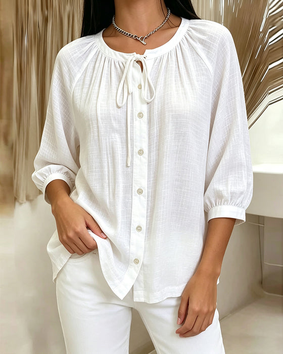 Bluse Rund Hals Enfarvet