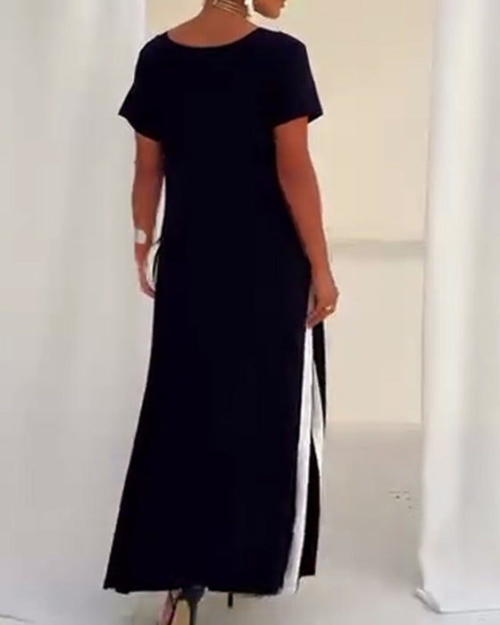 Kjole Temperament V-Hals Kontrastfarve