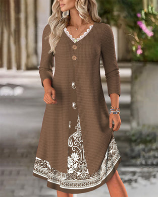 Kjole Vaffellangærmet Trykt Patchwork