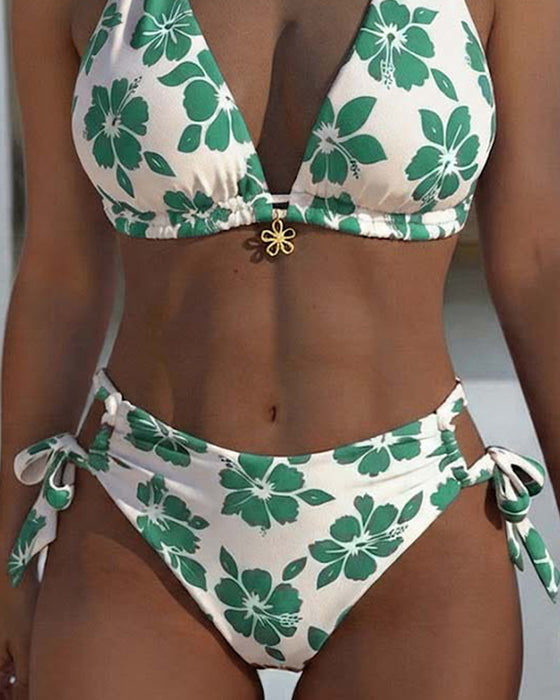Bikini Hibiscus Tryk Halter