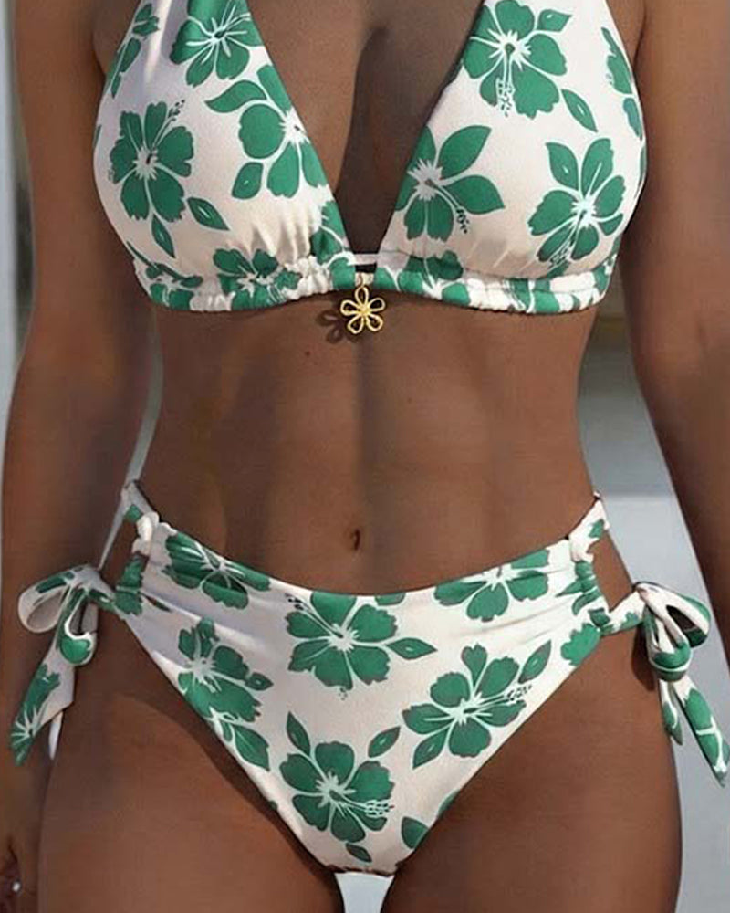 Bikini Hibiscus Tryk Halter