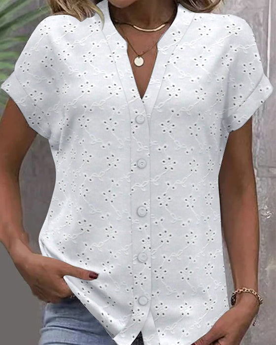 Skjorte Ståkrave Blonder Hul Knap