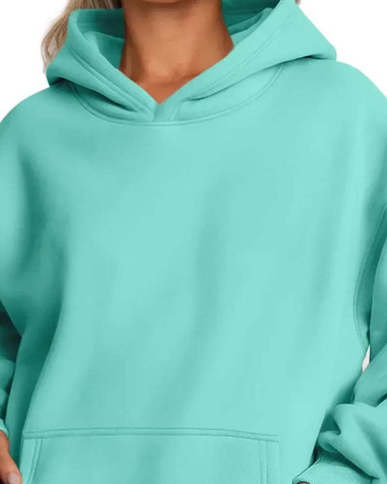 Hoodie Ensfarvet Lang Ærme Casual