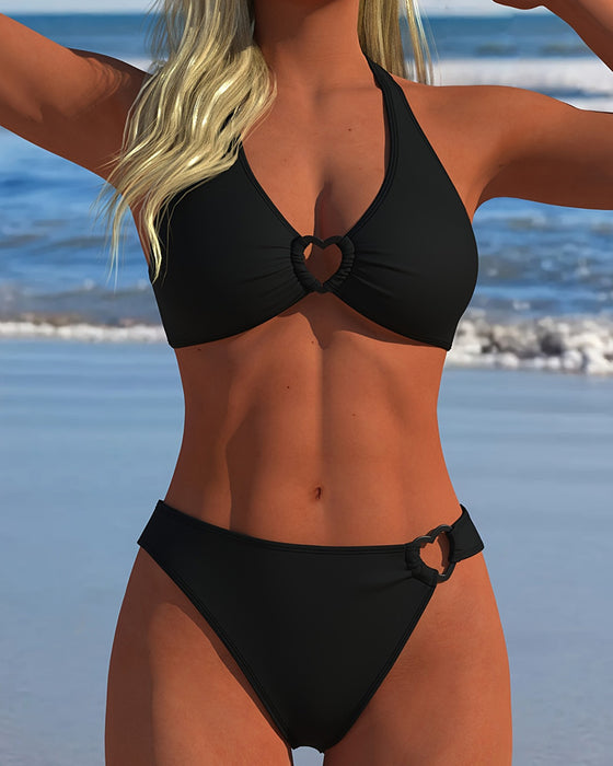 Bikini Halter Hjerte Spænde Solid Farve