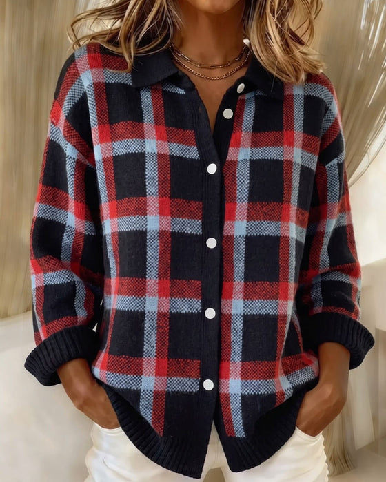 Cardigan Flip Knappet Ternet Løstsiddende