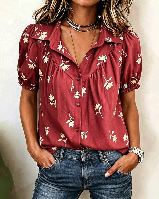 Bluse Bobble Ærme Casual Rynket