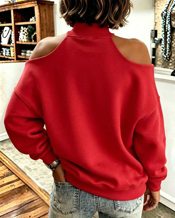 Sweatshirt Høj Hals Off-Skulder Sløjfe
