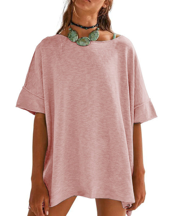 T-Shirt Ensfarvet Patchwork Halv Ærme