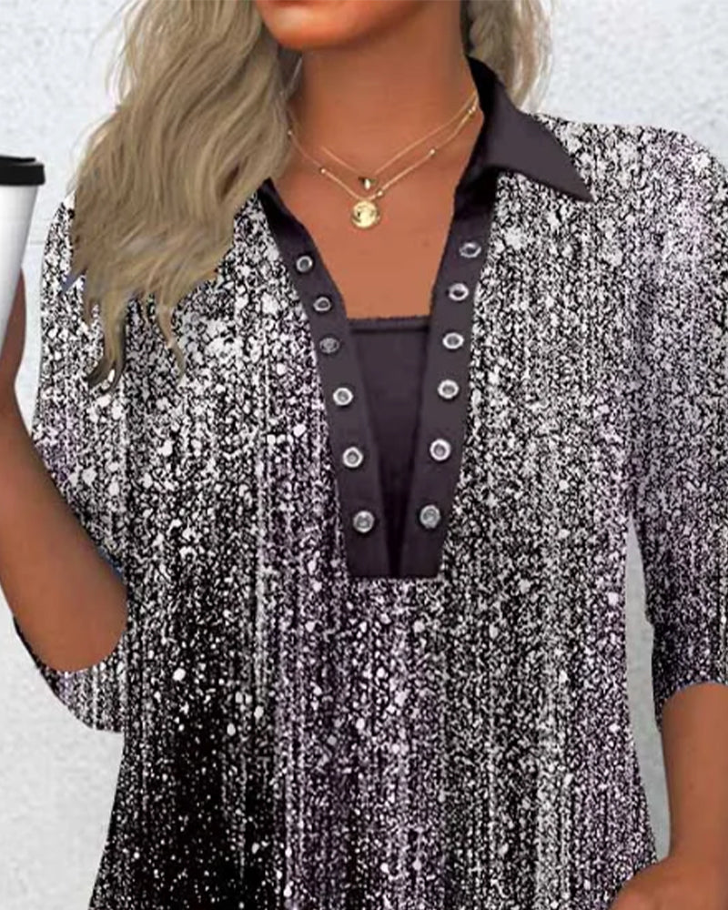 Langærmet Bluse Med Krave Og Tryk