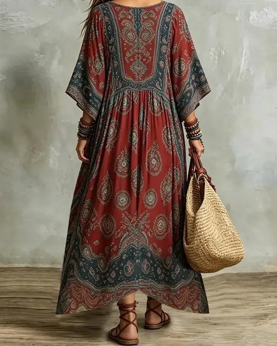 Kjole Vintage Boheme V-Udskæring Trykt Maxi