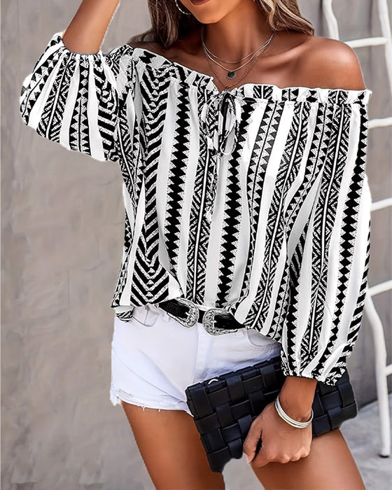 Bluse Elegant Sofistikeret Geometrisk Off Skulder
