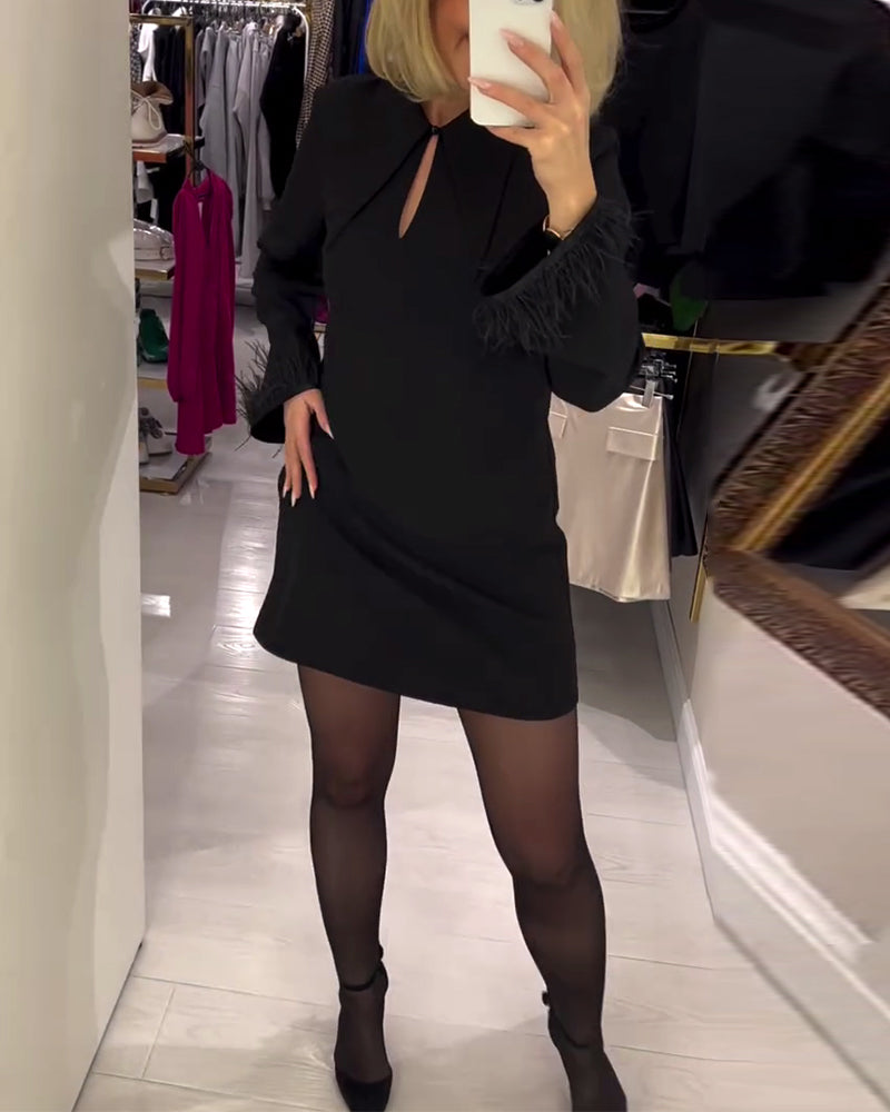 Ensfarvet Lige Skåret Langærmet Kjole