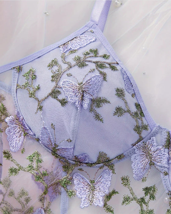 Sexig Blomstret Knipling-Strømpebånds-natkjole