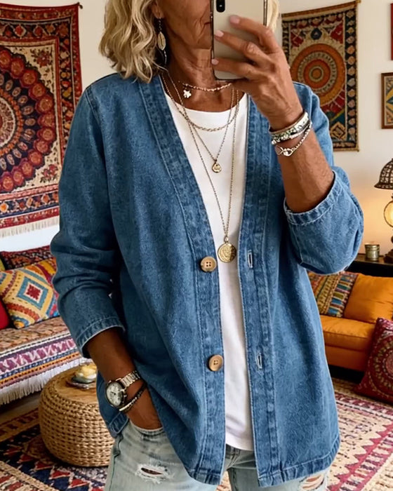 Frakke Denim V-Hals Cardigan