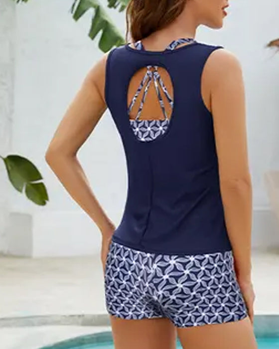 Tankinis Rund Hals ærmeløs Geometrisk Tryk Dreng Shorts