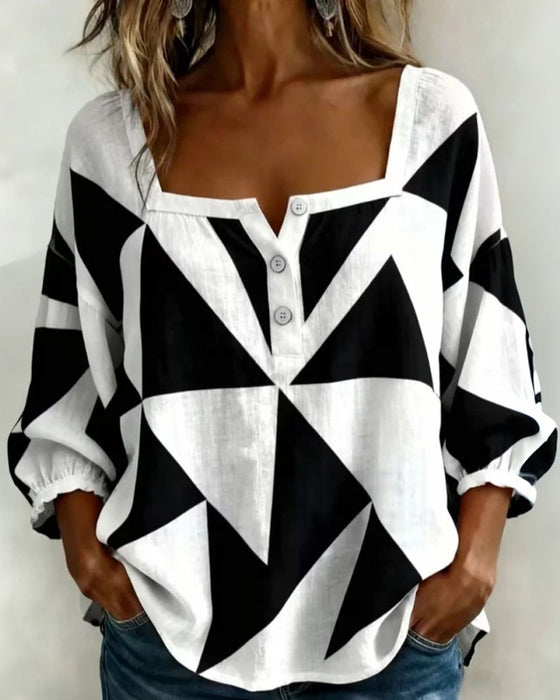 Bluse Afslappet Geometrisk Tryk