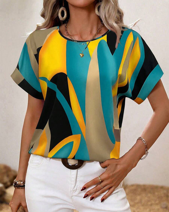 T-Shirt Rund Hals Kontrastprint