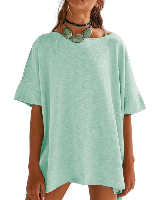 T-Shirt Ensfarvet Patchwork Halv Ærme