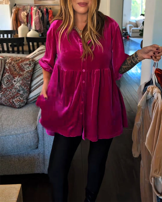 Løstsiddende Velourbluse Med Trekvartærmer