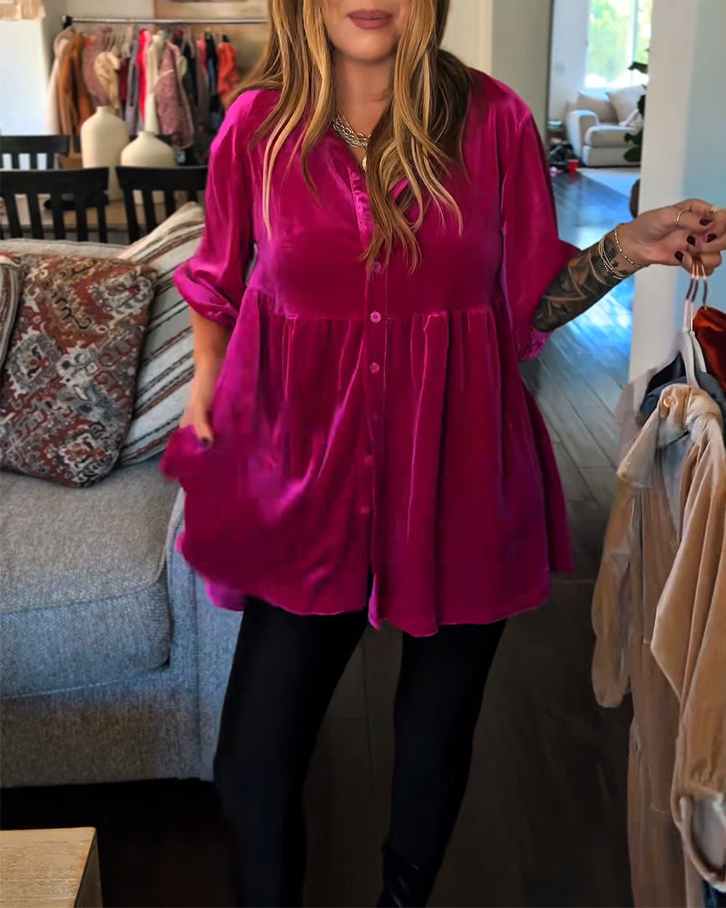 Løstsiddende Velourbluse Med Trekvartærmer