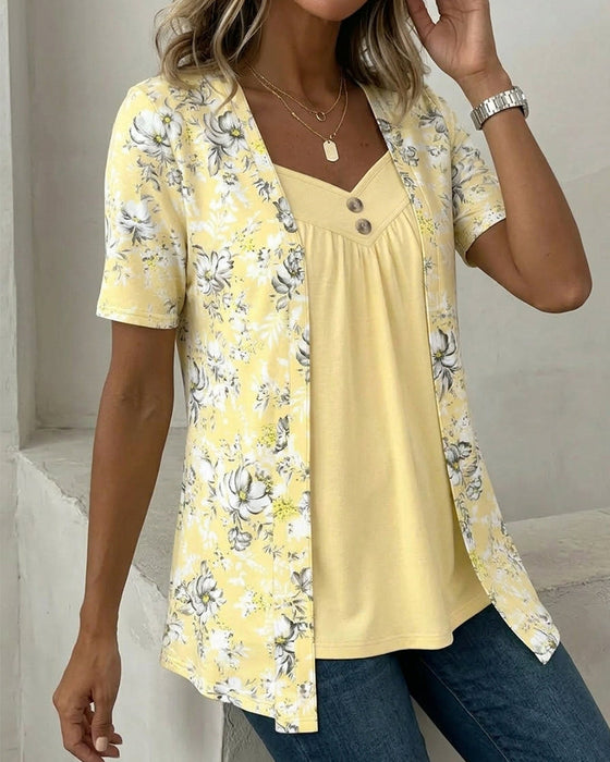 T-Shirt Blomstermønster Falsk Todelt