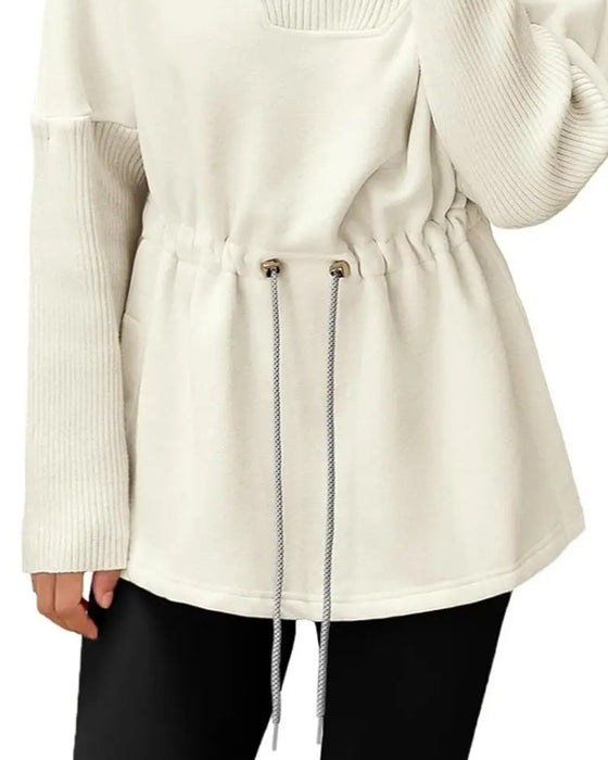 Sweatshirt Høj Krave Lang Ærme Talje Snor